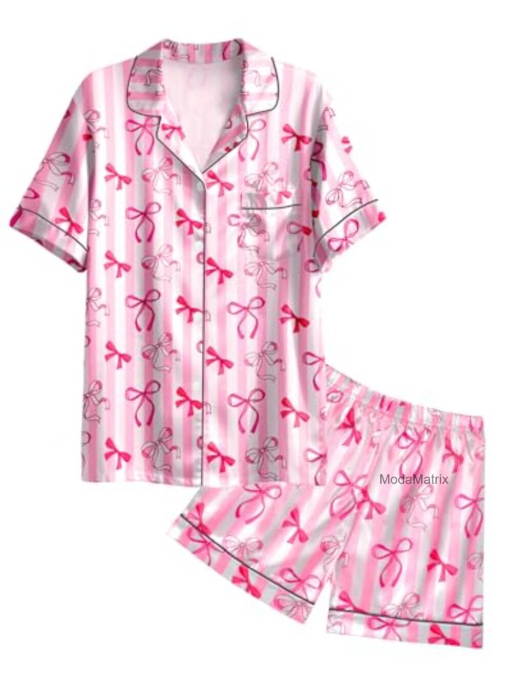 Girls Satin Pajama Set Short Sleeve Button Down Summer Sleepwear Size 11-12